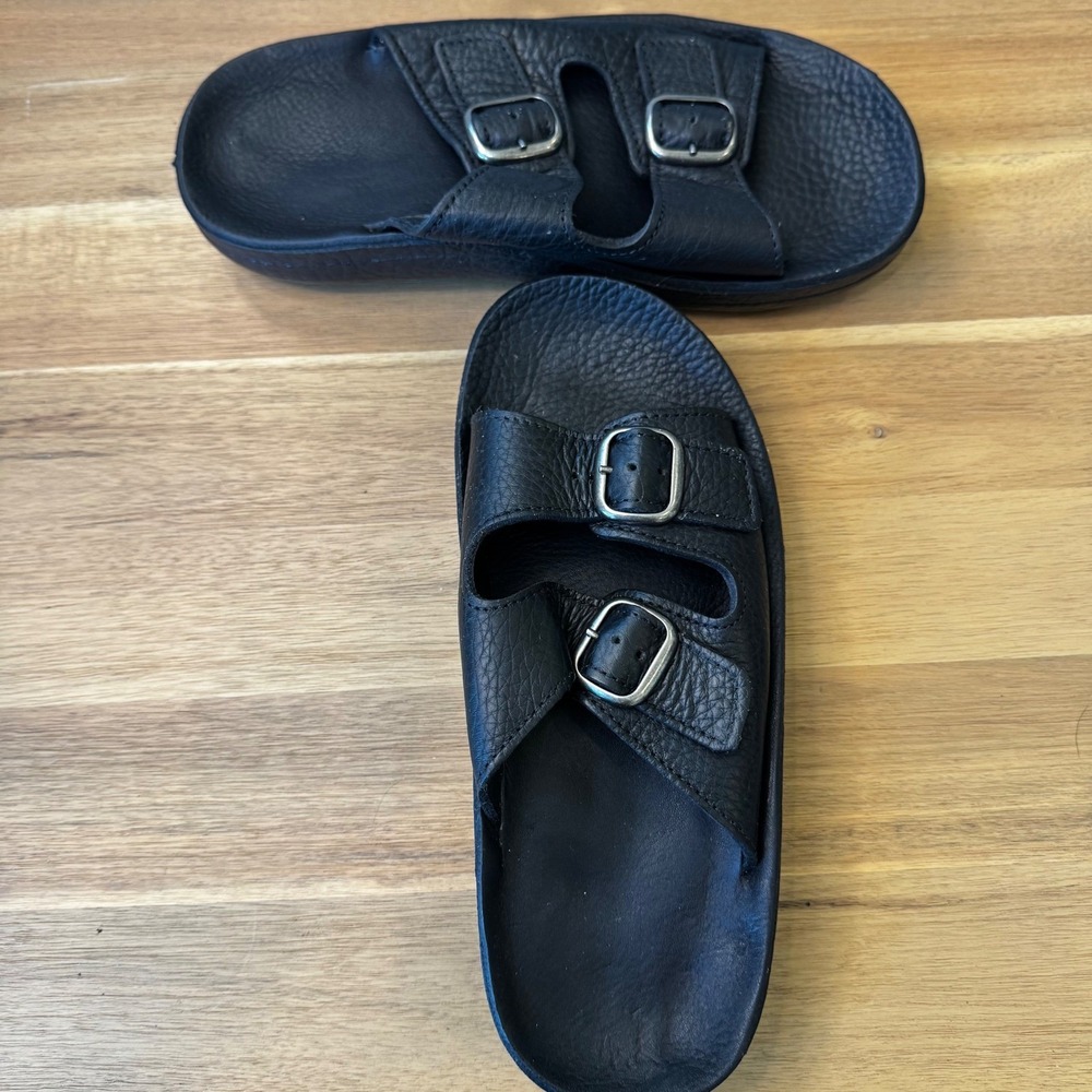 Walk the Walk by Ana-Tech Wom 7.5 EU38 Black Pebbled Leather Buckle Slide Sandal